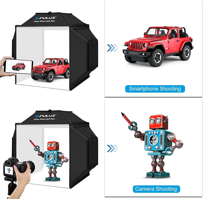 PULUZ Upgraded 16x16 inch Photo Light Box, 480 LEDs Photo Studio Tent Soft Box, CRI 95+ Dimmable Shooting Box with 4 Backdrops for Product Photography