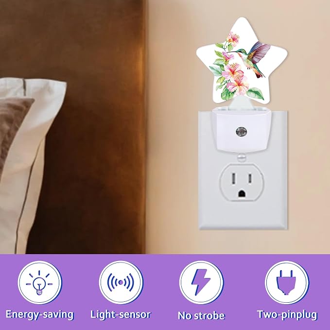 Hummingbird Night Lights Plug Into Wall,Spring Flower Dusk to Dawn Light Sensor Night Light for Kids, Energy Efficient Sleep Friendly Lamp for Bedroom Bathroom Nursery