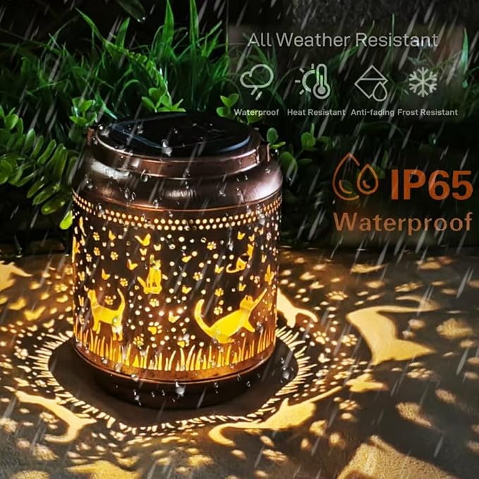 Cat Solar Outdoor Waterproof Lantern Garden Decor Birthday Gifts for Women Mon Grandma Metal Hanging Solar Lights Outside LED Lanterns for Yard Patio Lawn Pathway Landscape (Cat)