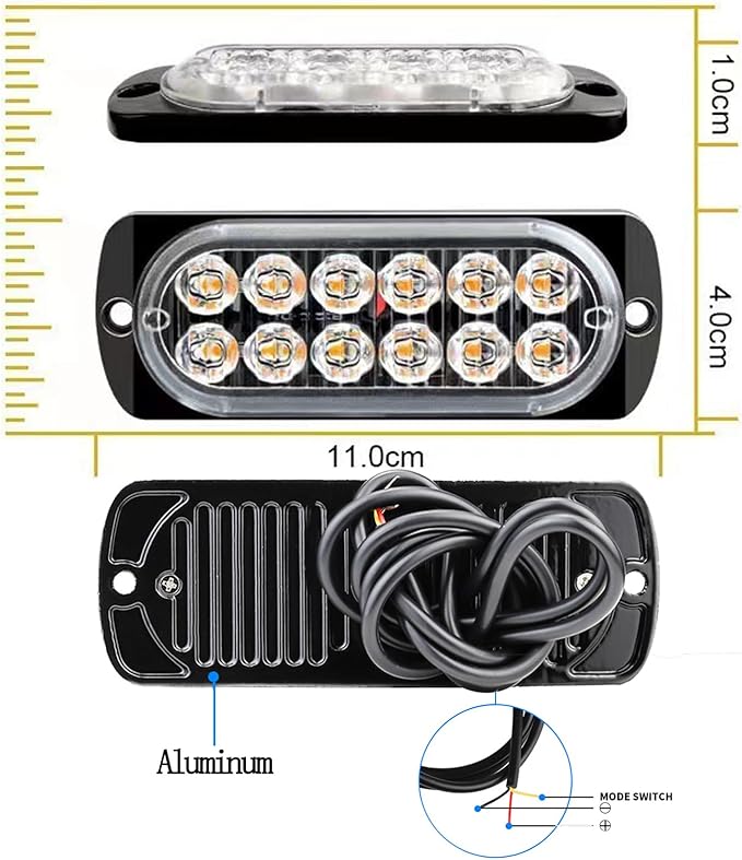 20 Pcs Aluminum LED Strobe Lights– Amber/White Dual-Color Warning Lights | 12 LEDs Per Light, 18 Flash & Steady Modes, IP65 Waterproof, Emergency Flashing Construction Caution Lights for Truck Car ATV