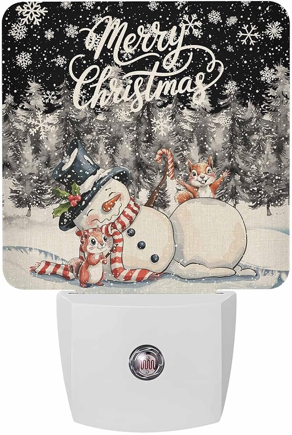 Christmas Night Lights Plug into Wall LED Night Light Snowman Christmas Tree Snowflake Vintage Automatic Dimmable Dusk-to-Dawn Square Shaped Smart Nightlight for Bathroom/Bedroom