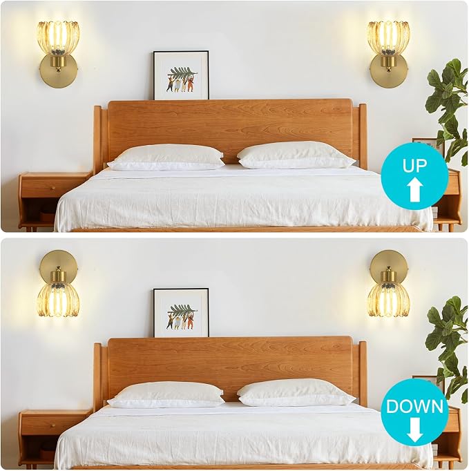 Wall Sconces Vintage Fixture Light, Vanity Lights for Bathroom, Modern Wall Light Fixtures, Metal Sconces Wall Lighting with Glass Shade, Farmhouse Wall Lamp for Bedroom Living Room