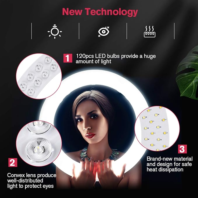 18 inch LED Ring Light with Tripod Stand Dimmable Makeup Selfie Ring Light for Studio Portrait YouTube Vlog Video Shooting with Carrying Bag and Remote Controller, CRI 90