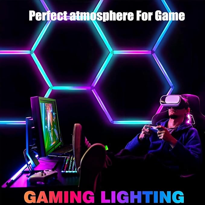 25Pack RGB Hexagon led Garage Lights,5 Hexagon Light with Multi Color,Dimmable&Speed Adjustable RGB Hex Wall Lights,DIY Design for Remote Control & Smart App Control Music Modes