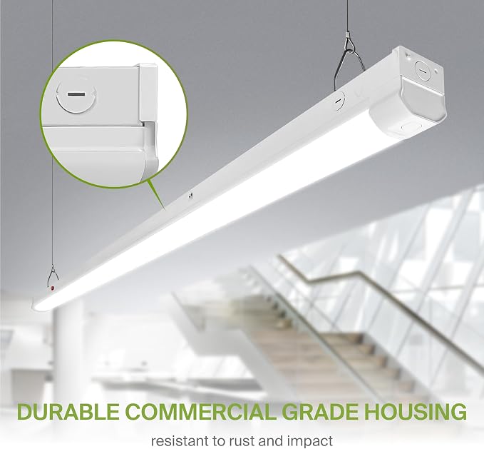 ASD 8ft LED Linear Strip Light Fixture with Emergency Battery Backup & Q-Base | UL DLC 55W-80W 120-277V Linkable LED Shop Light | 3500K-5000K Adjustable Commercial Ceiling Lighting