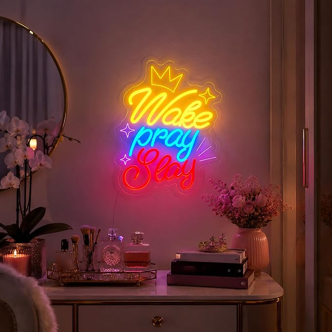 Neon Sign, Positive Neon Signs for Wall Decor LED Signs Neon Light | Wake Pray Slay Neon Sign, Inspiration Led Sign for Bedroom, Living Room, Business, Cafe, Bar, Party, Home Decor, USB Powered