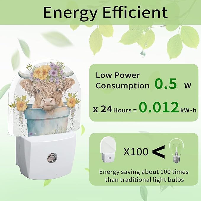Highland Cow Night Light, Cute Nightlight Plug into Wall with Dusk to Dawn Sensor, LED Lamp Energy Saving Lights for Boys Girls,Lamp for Bedroom Bathroom Hallway