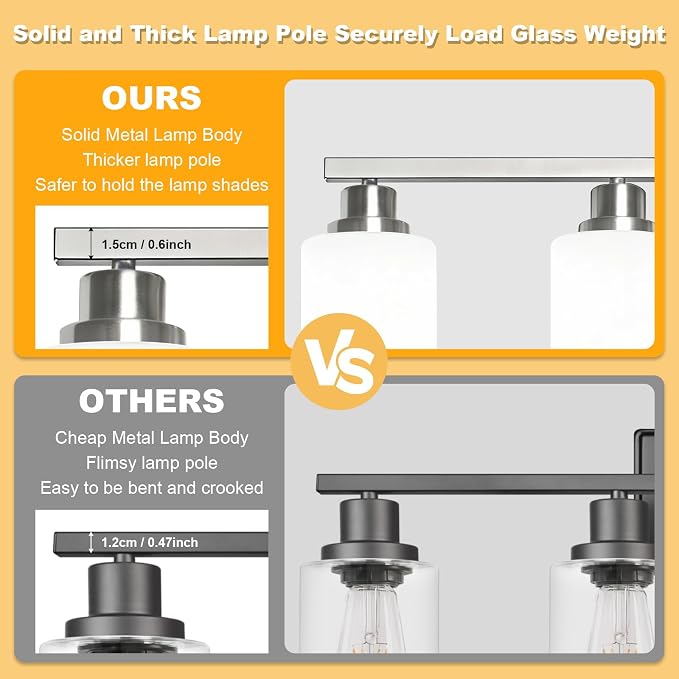 5-Light Bathroom Light Fixtures, Modern Brushed Nickel Vanity Light Over Mirror, Wall Sconces with Milky White Glass Shades for Living Room Bedroom Hallway E26 Base