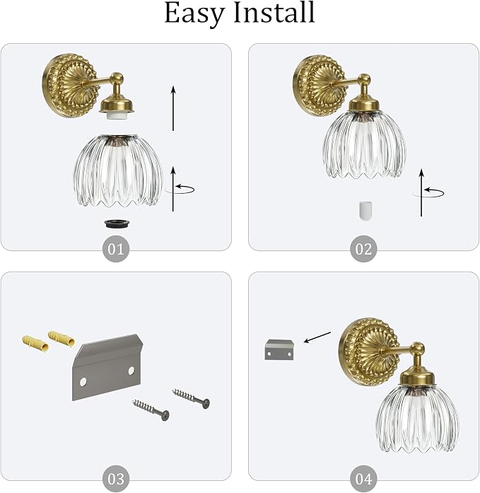 Battery Operated Wall Sconce, Vintage Wall Light, 2 Pack, Clear Tulip Glass | Gold Metal Base, 5200mAh Rechargeable, Dimmable LED, Remote Control, Cordless, Bedside, Bedroom, Doorway, Living Room