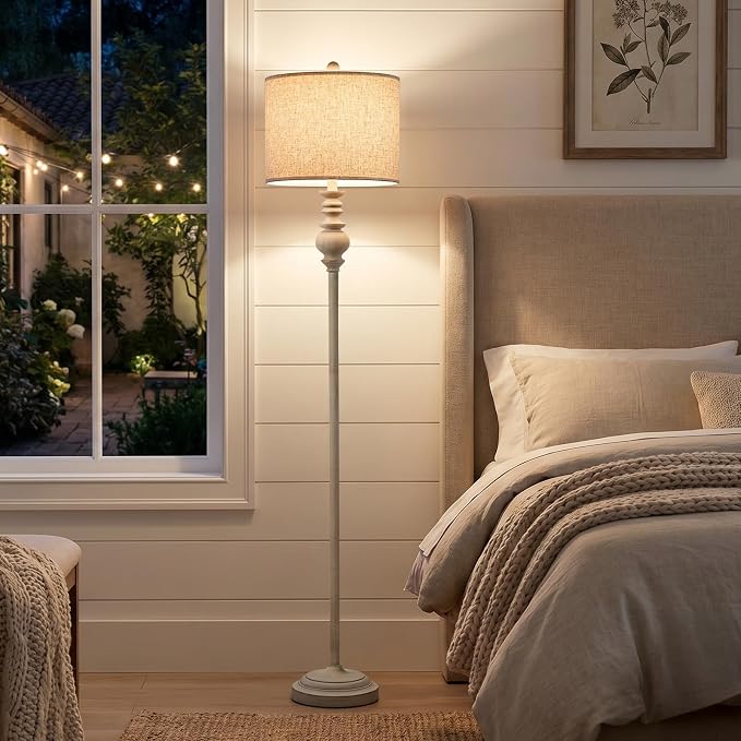 BOBOMOMO 64.25" Farmhouse Floor Lamp with Remote, Dimmable Floor Lamp with Adjustable Color Temperatures, Antique Gray Standing Floor Lamp for Living Room Corner, Bedroom & Nursery, 9W Bulb Included