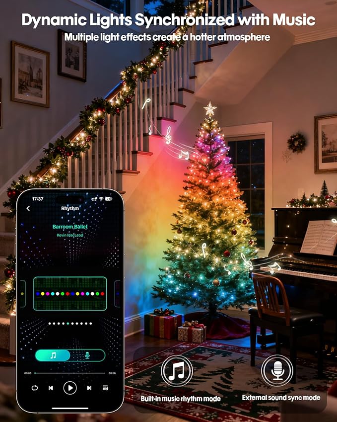 Smart Fairy Lights 98.4Ft 300LEDs, Color Changing led String Lights with Remote & APP Control, DIY RGB-IC Dynamic Multicolor Twinkle Lights for Indoor Christmas Room Bedroom Party Decor