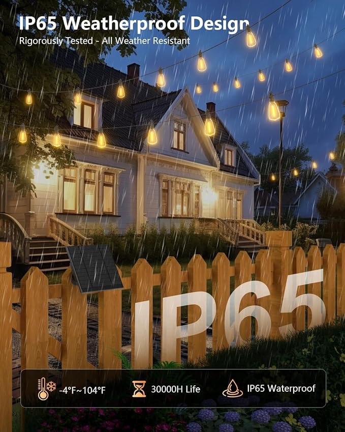 Brightown 202FT Solar String Lights Outdoor, 65+2 Shatterproof LED Lights | Waterproof, Remote Control, Dimmable, Timer, 3 Light Modes, Commercial Grade Patio Lights for Garden, Backyard, Party Decor