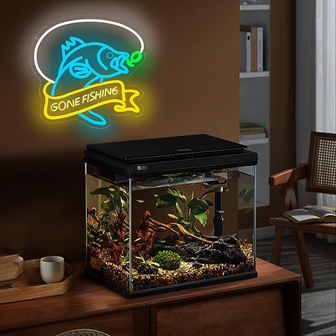 Go Fishing Neon Sign, USB Powered LED Light for Fishing Decor | Fishing Wall Decor for Living Room, Game Room, Man Cave, Bar, Party Decoration and Angler Gift