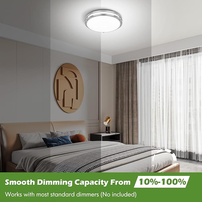 18 Inch Dimmable LED Ceiling Lights Fixture, Super Bright 50W 5600 Lumens Flush Mount Ceiling Light, 2700K/3000K/4000K/5000K/6500K Adjustable, Brushed Nickel Ceiling Lamp for Bedroom, Kitchen, 2-Pack