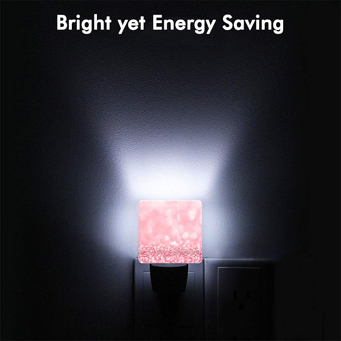 Pink Glitter Night Light,Plug into Wall with Dusk to Dawn Light Sensors,LED Nightlights for Bedroom,Bathroom,Kitchen,Hallway,Room Decor for Boys Girls Women Men