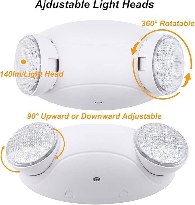 LIT-PaTH LED Emergency Lighting Fixtures with 2 LED Bug Eye Heads and Back Up Batteries- US Standard Exit Light, UL 924 and CEC Qualified, 120/277 Voltage, White, 1-Pack