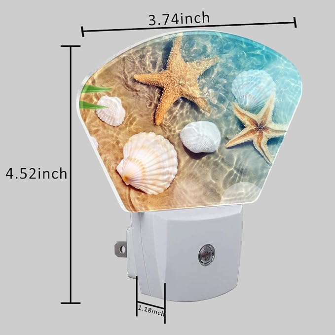 Starfish and Seashell Night Light for Kids, Beach in Sea Water LED Night Light Plug into Wall with Dusk to Dawn Sensor for Girls Boys Women Men Room, Hallway, Kitchen, Bathroom, Stairs Decor