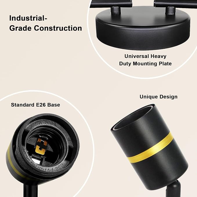 HiBay 4-Light Track Lighting, Rotatable Ceiling Spotlight, Black Gold, E26 | 4 heads for kitchen or dining room, adjustable black-gold design aims light where needed, E26 base for your own bulbs