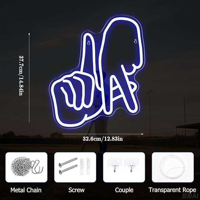 Los Angeles Neon Sign for Garage Wall Decor LA Baseball Gesture Neon Lights for Man Cave Dimmable Baseball Team Logo Led Sign Bedroom Party Birthday Gift for Fans