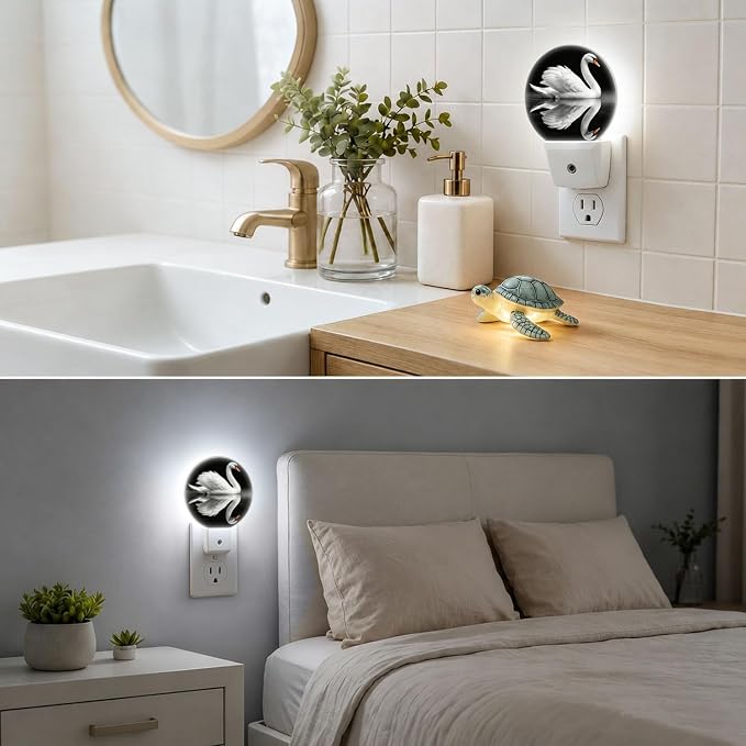 Decorative Night Lights Elegant Swan Plug-in Nightlight Auto Light Sensors | White Wings Night Lights Plug into Wall LED Lamp Dusk-to-Dawn Auto Sensor for Bedroom Kitchen Toilet Hallway, Energy Saving