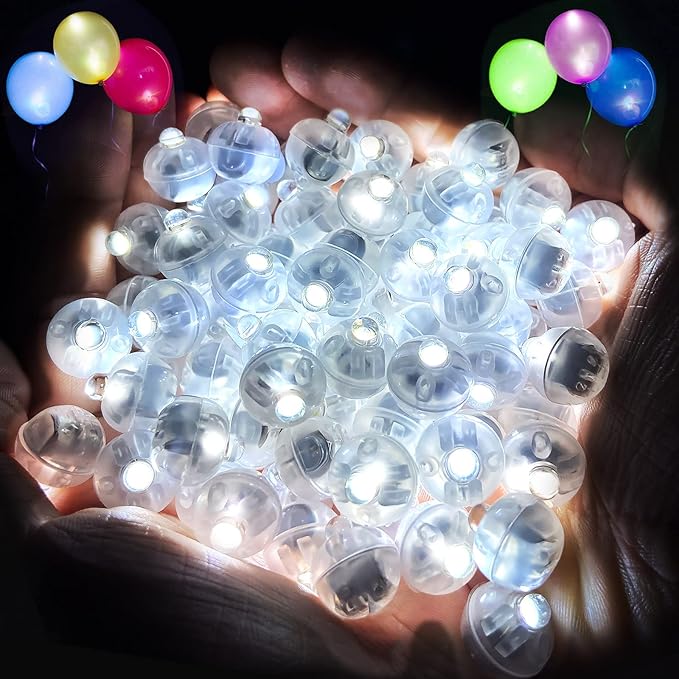ZGWJ 100PCs White Balloon Lights Mini, Battery Powered, Long Standby Time Waterproof Tiny Led Round Flash Light for Paper Lantern Balloon Party Easter Eggs Wedding Christmas Halloween Decorations