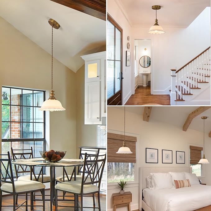 HDDFL Glass Pendant Lights Modern Pendant Lighting Fixtures Hanging Lamp for Kitchen Island Bedroom Dining Room Coffee Shop Hallway White and Brass
