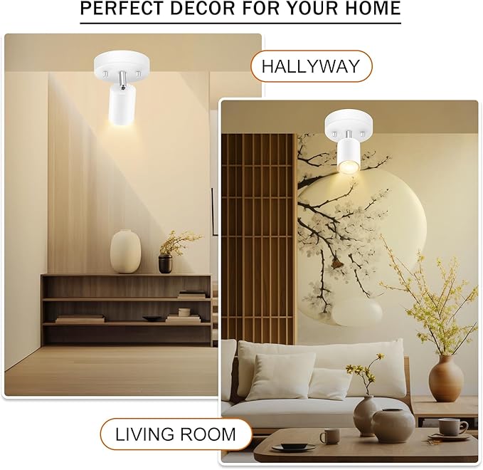 Track Lighting Fixture Ceiling, Modern LED Track Lighting Kit, White Ceiling Light for Kitchen, Rotatable Spotlight Heads, Wall Mount Spot Lighting for Island/Bedroom/Hallway (GU10 Socket, NO Bulb)
