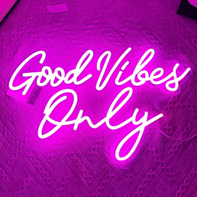 Good Vibes Only Neon Sign，Good Vibes Neon Signs for Wall Decor，Beautiful Pink Good vibes Only Neon Light Sign for Girls Bedroom Decoration，Party，Birthday，Wedding，Salon Shopping Mall Home Wall Decor