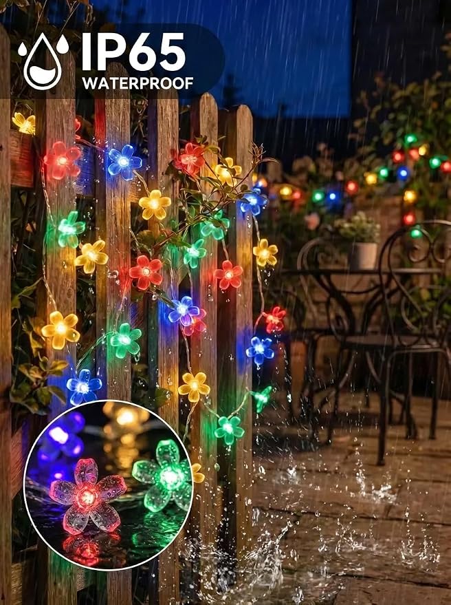 Flower Battery Operated Indoor String Lights 30L Cherry Blossom Fairy Light | Waterproof Outdoor Garden Party Camping Birthday Wedding Room Multicolor