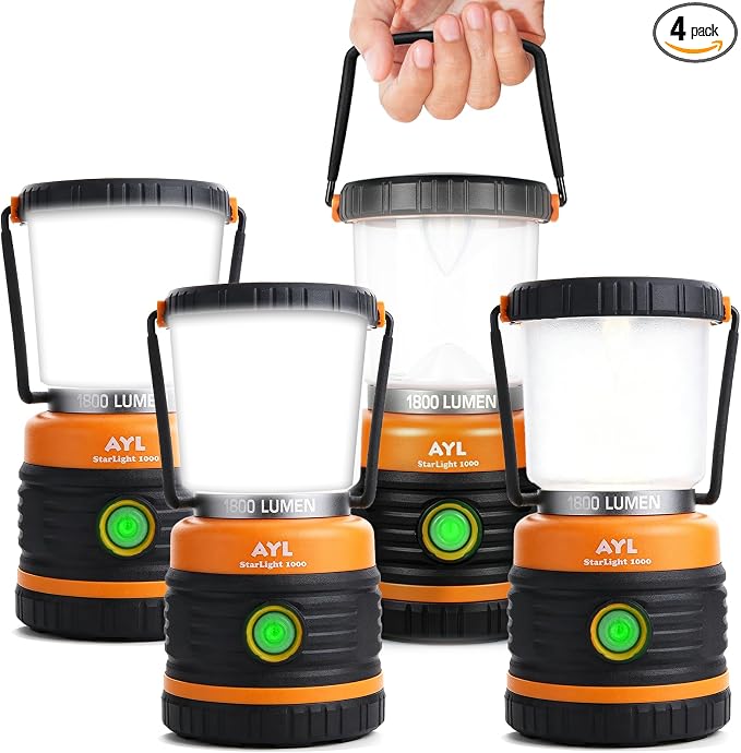 AYL LED Camping Lantern, Battery Powered LED 1800LM, 4 Camping Lights Modes, Perfect Lantern Flashlight for Hurricane, Emergency Light, Storm, Power Outages, Survival Kits, Hiking, Fishing, Tent, Home