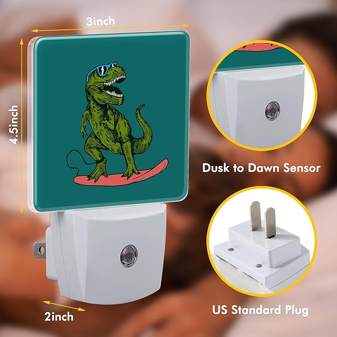 Dinosaur Funny Night Light,Plug into Wall with Dusk to Dawn Light Sensors,LED Nightlights for Bedroom,Bathroom,Kitchen,Hallway,Room Decor for Boys Girls Women Men