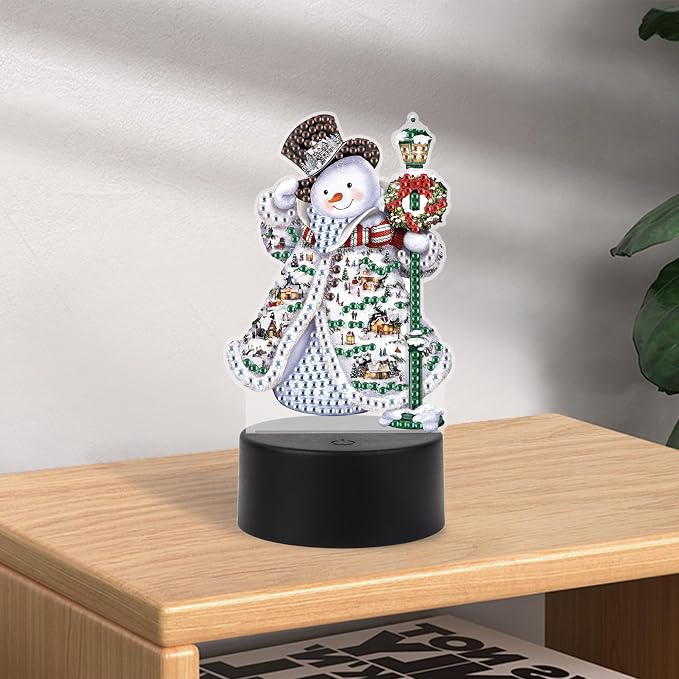 JISHSHAY Christmas Diamond Painting Night Light Diamond Art Table Lamps Gem Art LED Lights Gem Painting Desk Lamp Mosaic Kits for Adults DIY Kits for Adults Paint by Numbers Special Shaped Snowman