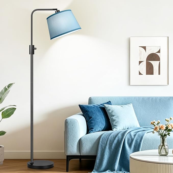 【Upgraded】 Dimmable Black Floor Lamp, 1000 Lumens LED Edison Bulb Included, Arc Black Floor Lamps for Living Room Modern Standing Lamp with Sky Blue Shade, Tall Lamps for Living Room Bedroom Office