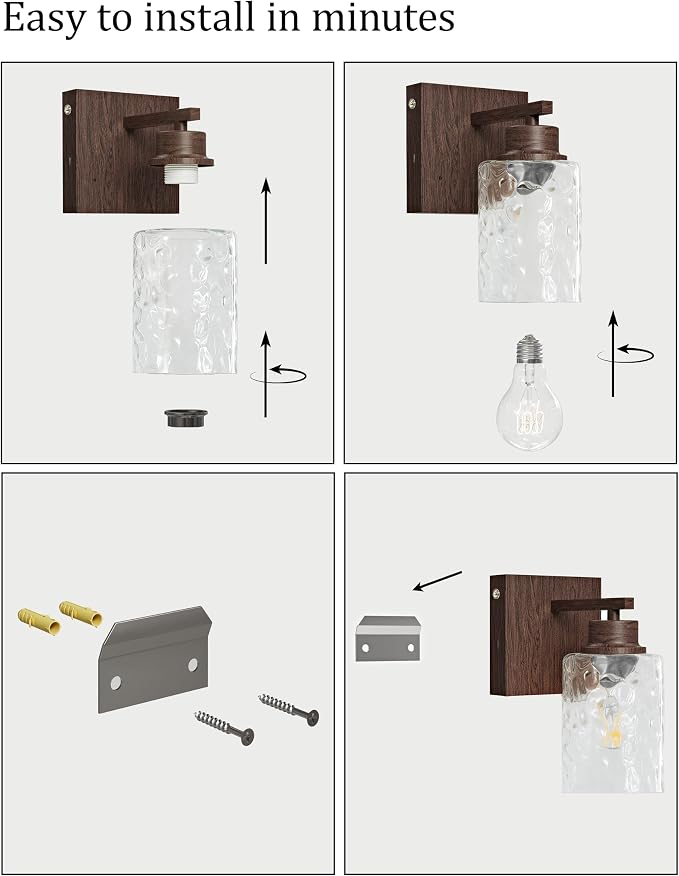 Rayogale Hammered Glass Battery Operated Wall Sconces Set of Two Walnut | Dimmable Rechargeable Wall Lights with Remote Timer, Easy Install Lamp for Living Room Bedroom, Emergency 3000K