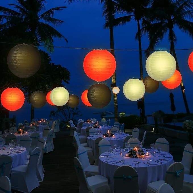Tenare 12 Pcs Traditional Round Paper Wedding Lantern 4 Size 4, 6, 8, 10 Inch Decorative Ball Hanging Chinese Japanese Paper Lantern for Birthday Party(Black, White, Red)