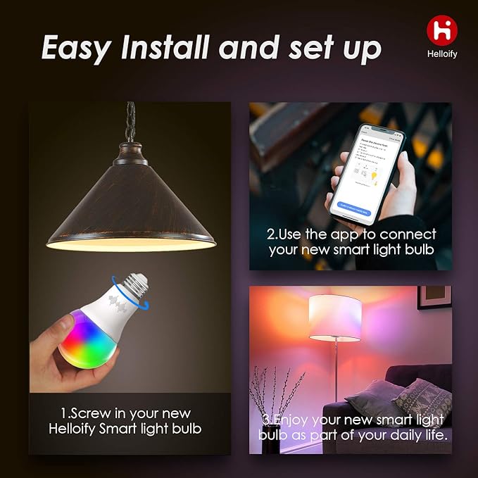 A19 Smart WiFi LED Light Bulbs, RGBCW Multi-Color Changing, Warm to Cool White Dimmable, Compatible with Alexa & Google Home (No Hub), 60W Equivalent E26, RGB+2700K-6500K, 2 Count