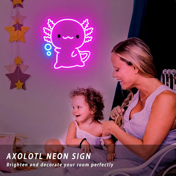 Axolotl Neon Sign, LED Night Light for Kids Room Wall Decor | Cute Bedroom Decor, Gamer Setup, Birthday Party, Nursery Room, Kawaii Style, Soft Glow, USB Powered, Gift Ready