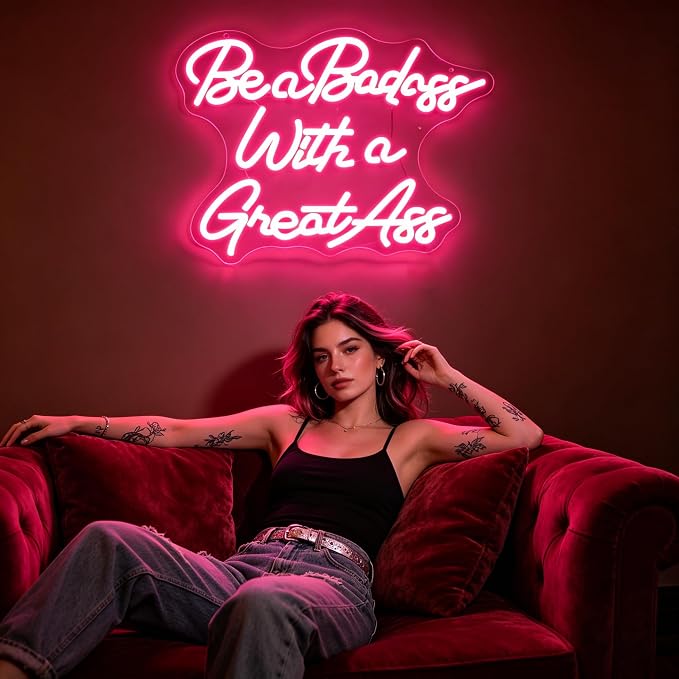 Pink Neon Sign Led Sign Neon Signs for Wall Decor Neon Lights | Be A Badass with A Great Ass Led Light Up Sign, Pink Room Decor, Girls Gift, Party, Gym Wall Decor, 5V USB Powered