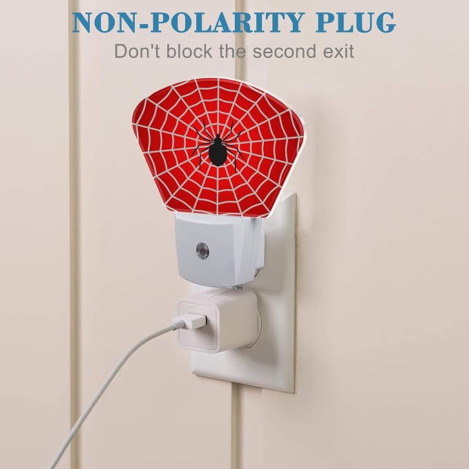 Black Spider Night Light for Kids, White Spider Web LED Night Light Plug into Wall with Dusk to Dawn Sensor for Girls Boys Women Men Room, Hallway, Kitchen, Bathroom, Stairs Decor