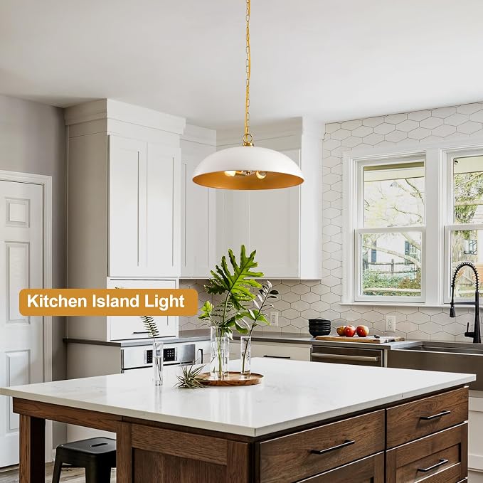 20in Dome Pendant Light 3-Light for Kitchen Island Over Table | Industrial Large Oversized Pendant Lighting Fixture Chandelier Ceiling Hanging Lamp for Kitchen Island Dining Room Over Table