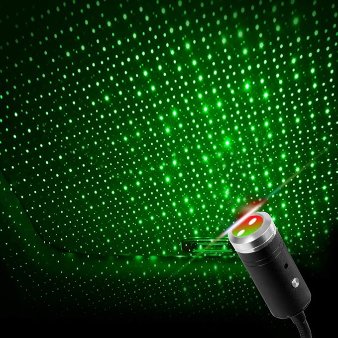 USB Star Light Sound Activated Projector, 3 Colors + 9 Lighting Effects, Aevdor Auto Roof Star Romantic USB Night Light for Bedroom, Car, Party, Ceiling and More- Plug and Play (Red & Green)