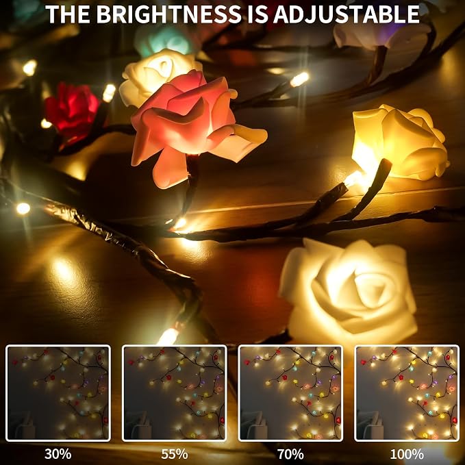 7.55FT 144LED Macaroon Rose Blossom Enchanted Willow Vine Light,Battery Box | 6 Color USB Blossom Tree Branch Lights for Wall, Remote Timer,8 Light Model,Bedroom Wall Doors Wedding, Christmas
