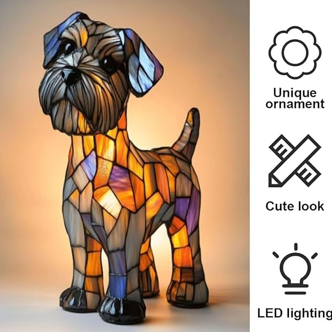 Schnauzer Dog Table Lamp, 2026 New Series Art Lamp, Colored Resin Vintage Lion Dog Lamp, Resin Bedside Table Lamp, Cute Pet Dog-Themed LED Lamp, Suitable for Bedroom, Cozy Animal Night Light