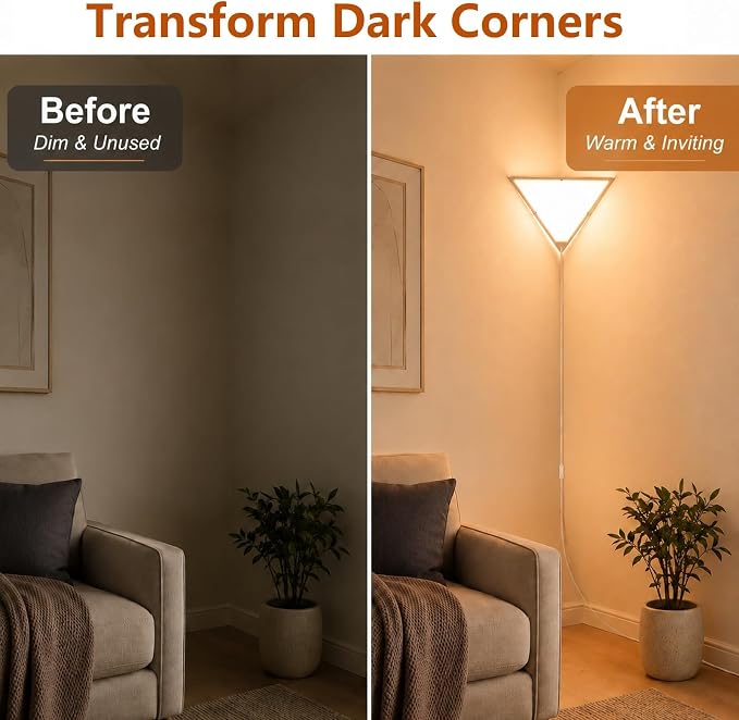 Corner Light with Switch, Triangle Corner Lamp, 1 Pack | White Acrylic Shade, Plug in Ceiling Light Safe for Kids & Pets, Ceiling Corner Lights for Living Room, Bedroom Dark Corner