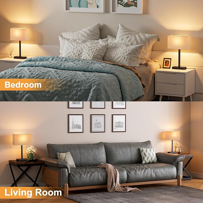 Hong-in Touch Lamps for Bedroom - 3-Way Dimmable Bedside Lamps Set of 2 with USB C+A, Beige Modern Table Lamp for Night Stands, Desk Lamp for Living Room Nightstand End Tables Bed Side