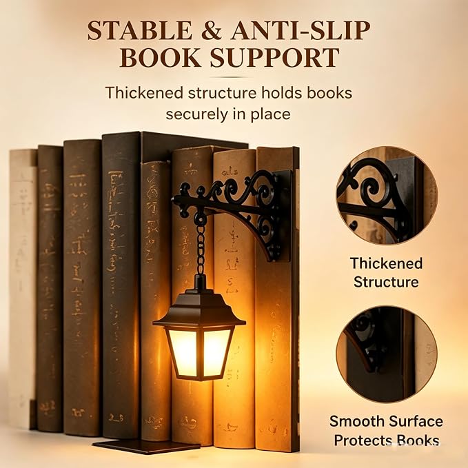 Library Lantern Bookshelf Lamp, Decorative Bookshelf Light with Warm LED Nightlight, Mini Nook Light for Bookshelf, Portable Table Desk Luminaire, Hanging Bookshelf Decor for Book Lovers