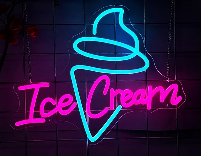 Ice Cream Neon Sign USB Dimmable Letter Light for Store Cafe Shop Decor | Adjustable Brightness Ice Cream Light Up Sign for Business Office Bedroom Restaurant Drink Shop Wall Decoration