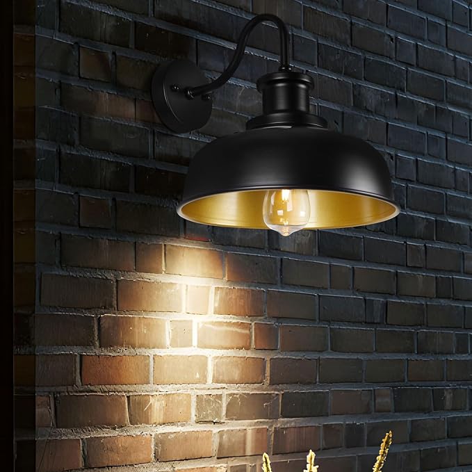 Solar Barn Light for Outside, Outdoor Wall Lights Solar Powered, Farmhouse Exterior Wall Sconce, Industrial Outside Lighting Fixture, Rustic Lantern Works with Gooseneck Barn Shed Garage Patio