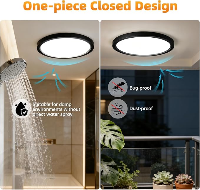 7Inch 2Pack LED Flush Mount Ceiling Light,3CCT,ETL Listed,Dimmable Black | Hardwired 3CCT Selectable 3000K-6000K,18W 1400LM Dimmable Round Flat Panel Light Fixture for Bedroom/Kitchen,Bathroom&Indoor