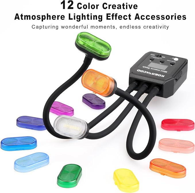 Triple Macro Flash, 2 x Xenon (5600K) 1 x LED Solid Light (6500K) with Extended Arm for Insect and Plant Macro Photography, Compatible with Sony, Canon, Nikon and Fujifilm.